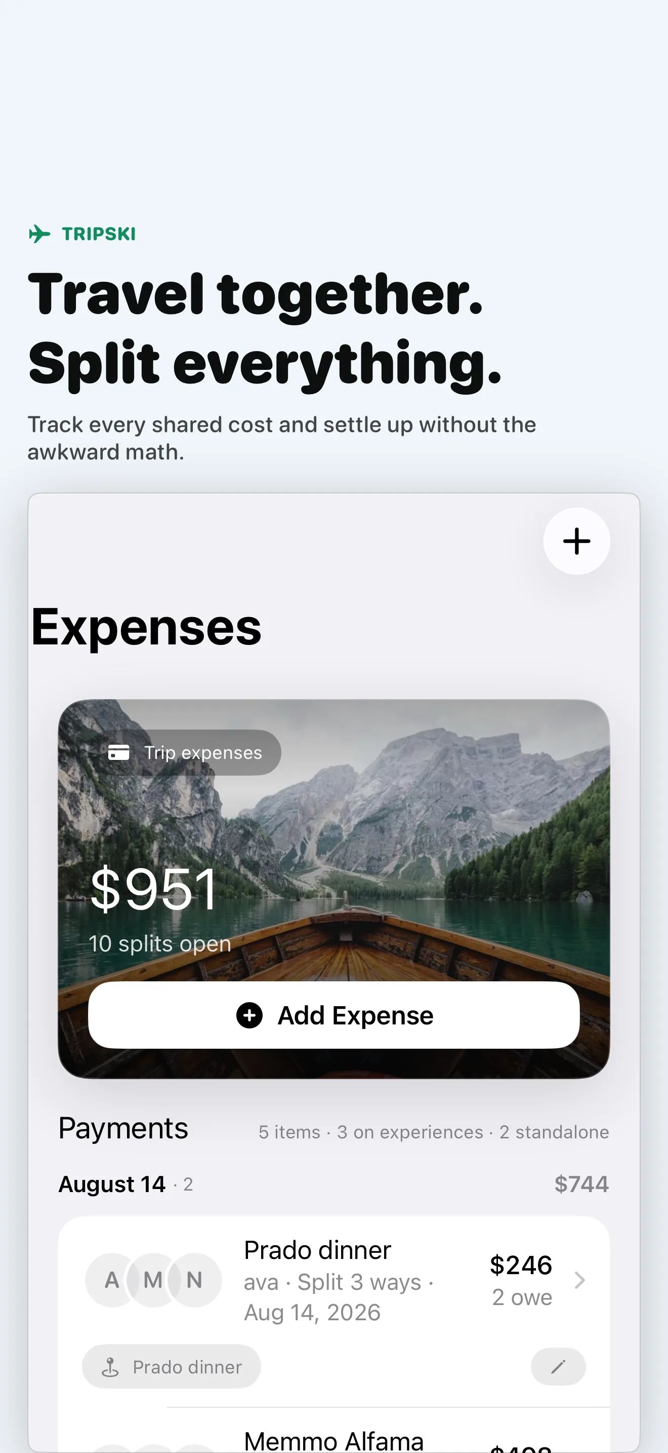 Travel together, split everything — shared costs settled without the awkward math