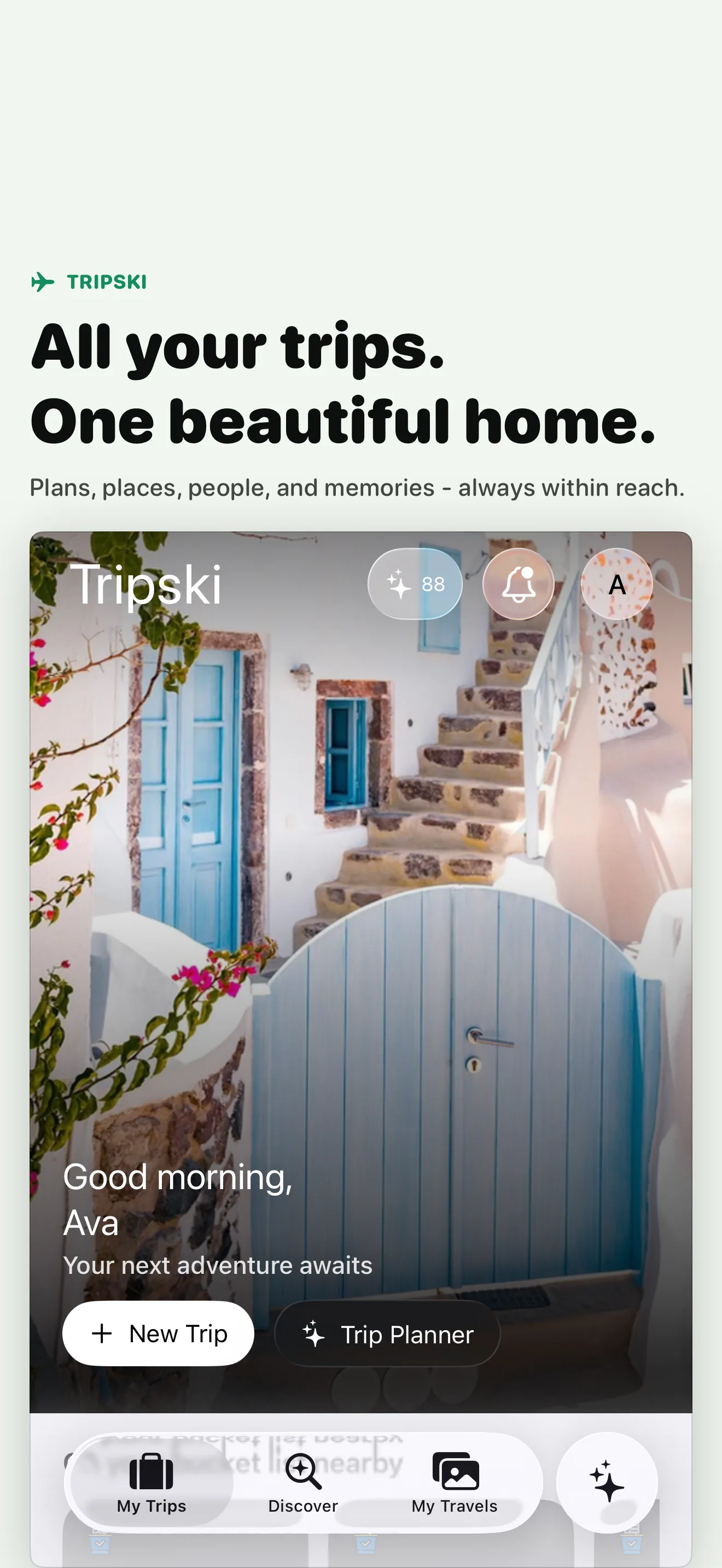 Tripski App Store screenshot: All your trips. One beautiful home.