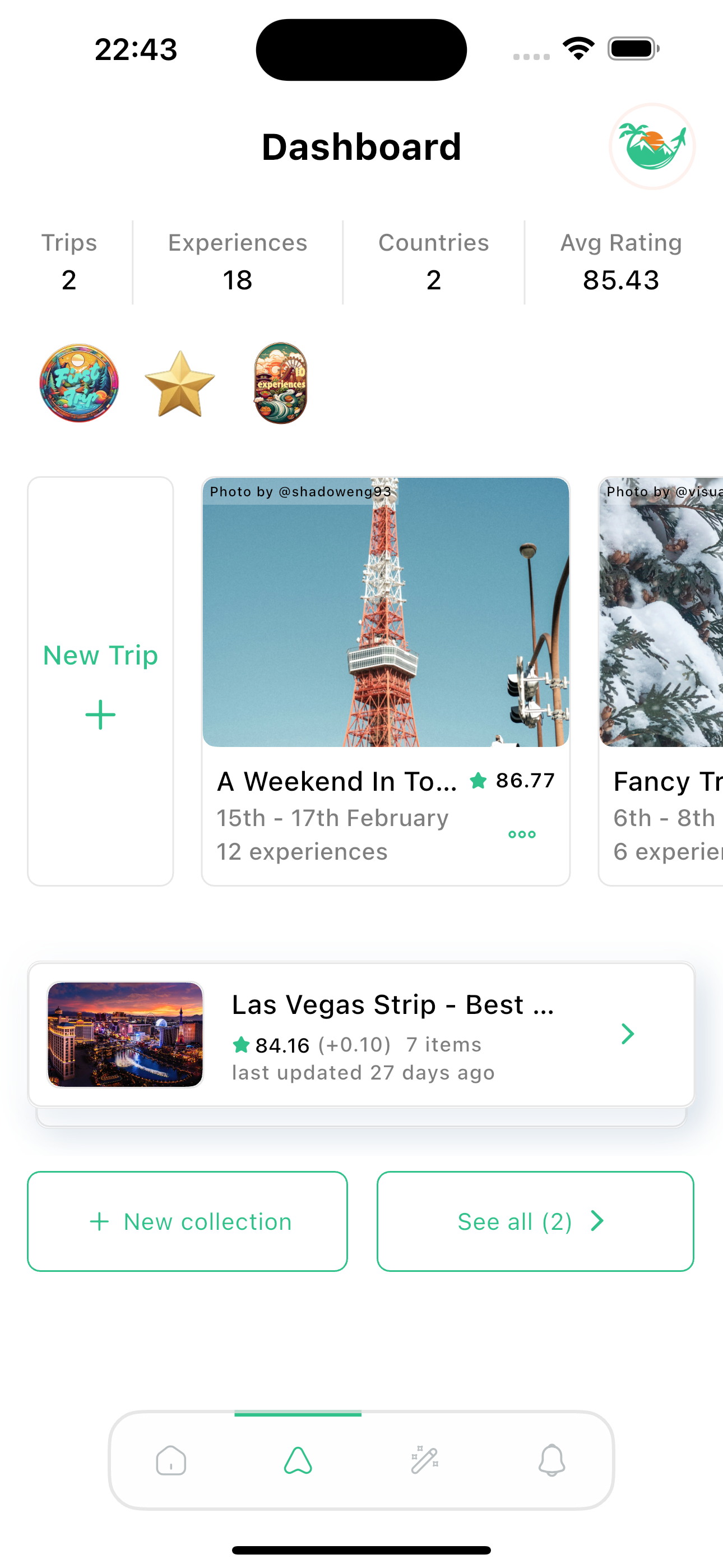Tripskis app showing your travel diary